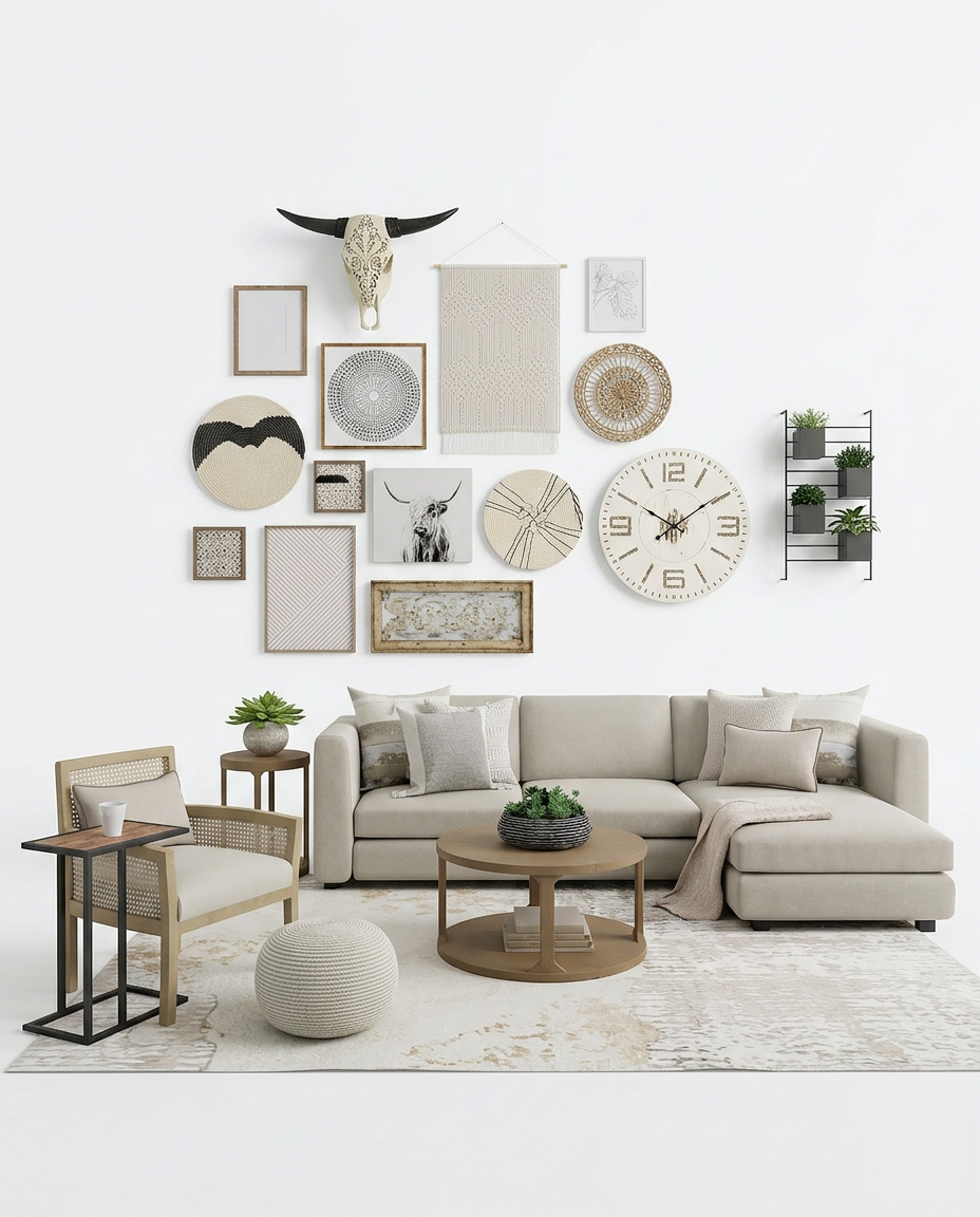 Editorial styled interior with sculptural furniture
